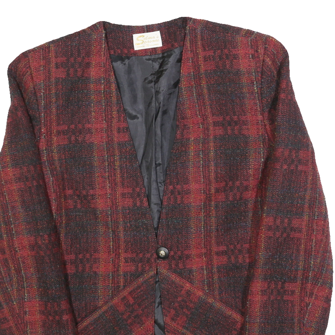 SELINAS SEASON Womens Red & Black Check Wool Blend Button Jacket M