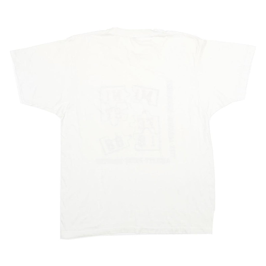 SCREEN STARS Mens White Graphic T-Shirt L Short Sleeve Crew Neck Puzzle Design