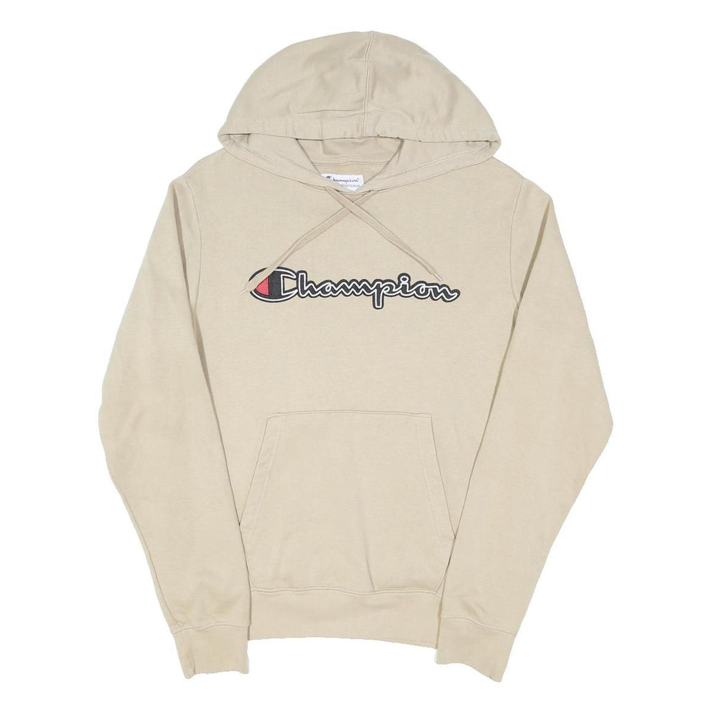 CHAMPION Mens Beige Hoodie M Cotton Blend Pullover Logo Sweatshirt