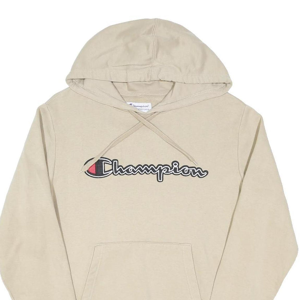 CHAMPION Mens Beige Hoodie M Cotton Blend Pullover Logo Sweatshirt