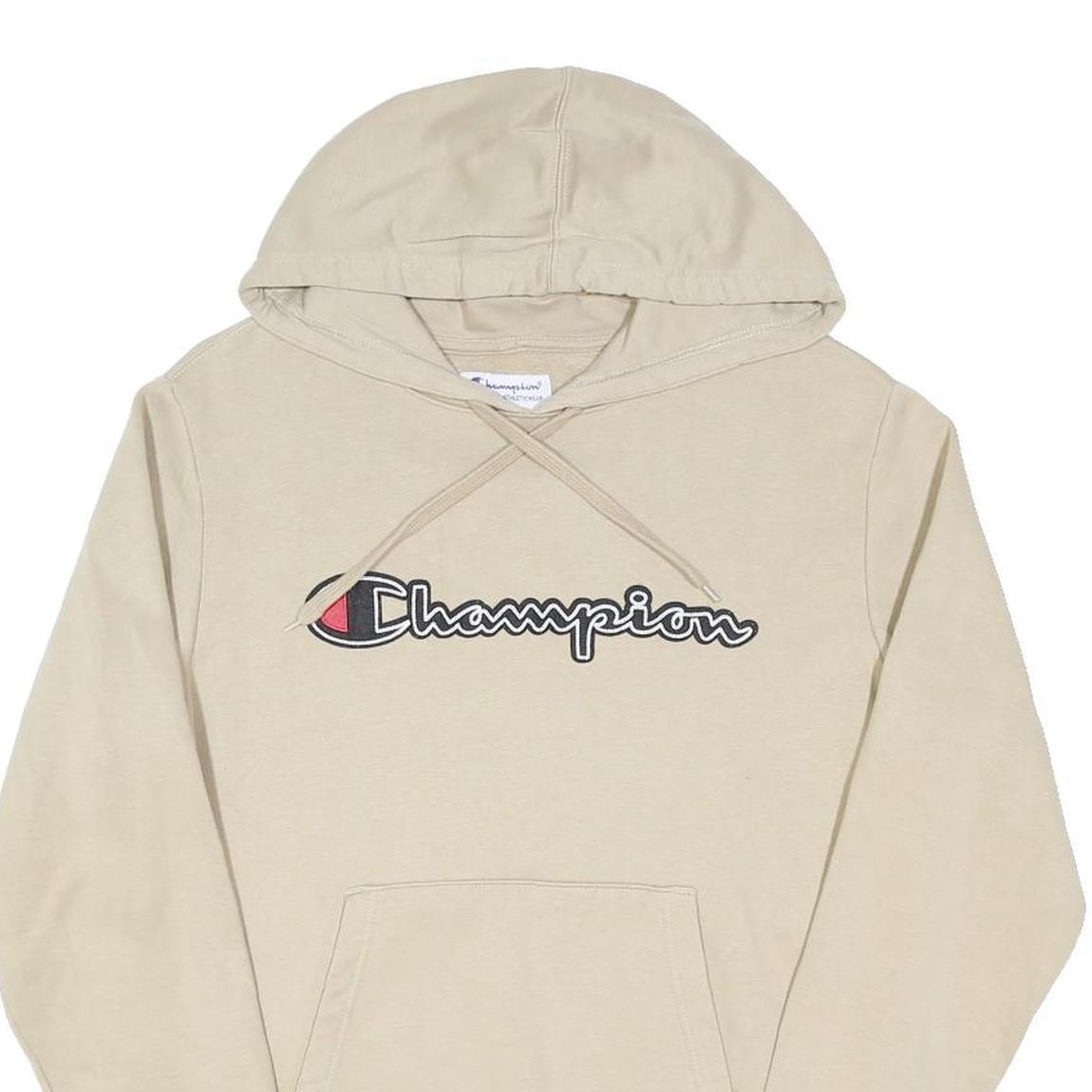 CHAMPION Mens Beige Hoodie M Cotton Blend Pullover Logo Sweatshirt
