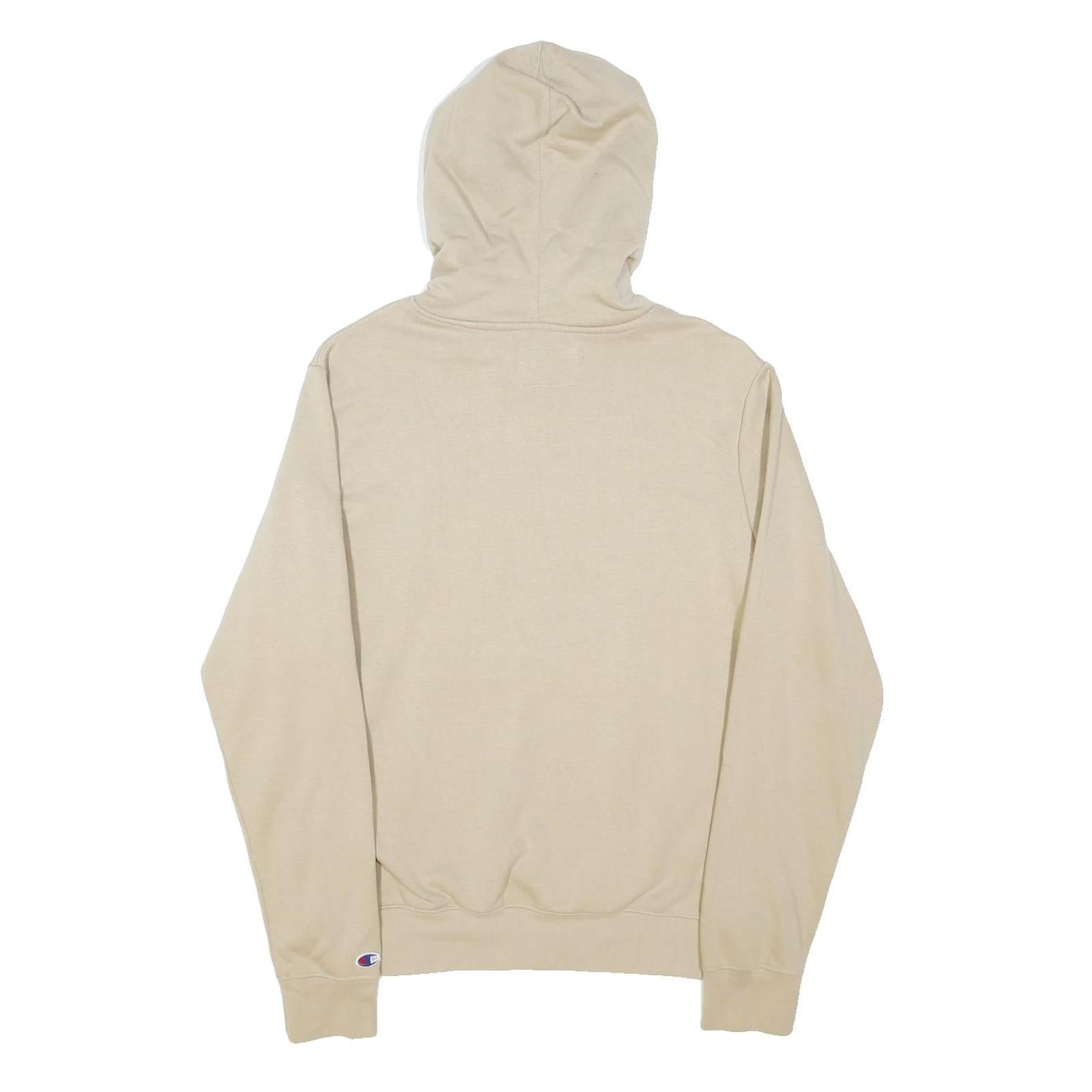 CHAMPION Mens Beige Hoodie M Cotton Blend Pullover Logo Sweatshirt