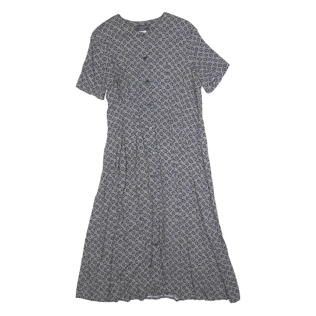 NORTON MCNAUGHTON Womens Blue & White Geometric Day Dress Polyester Short Sleeve