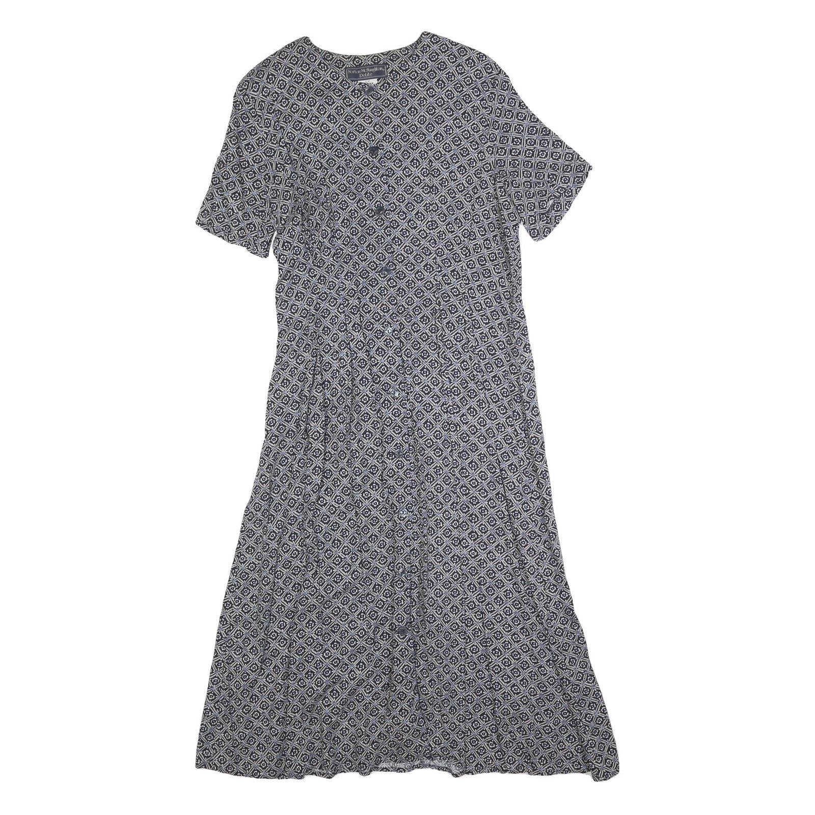 NORTON MCNAUGHTON Womens Blue & White Geometric Day Dress Polyester Short Sleeve