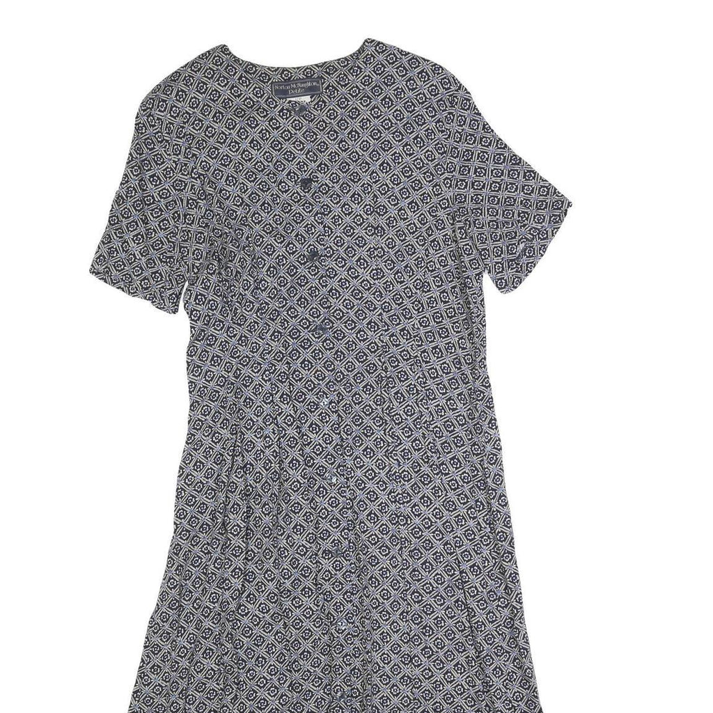 NORTON MCNAUGHTON Womens Blue & White Geometric Day Dress Polyester Short Sleeve