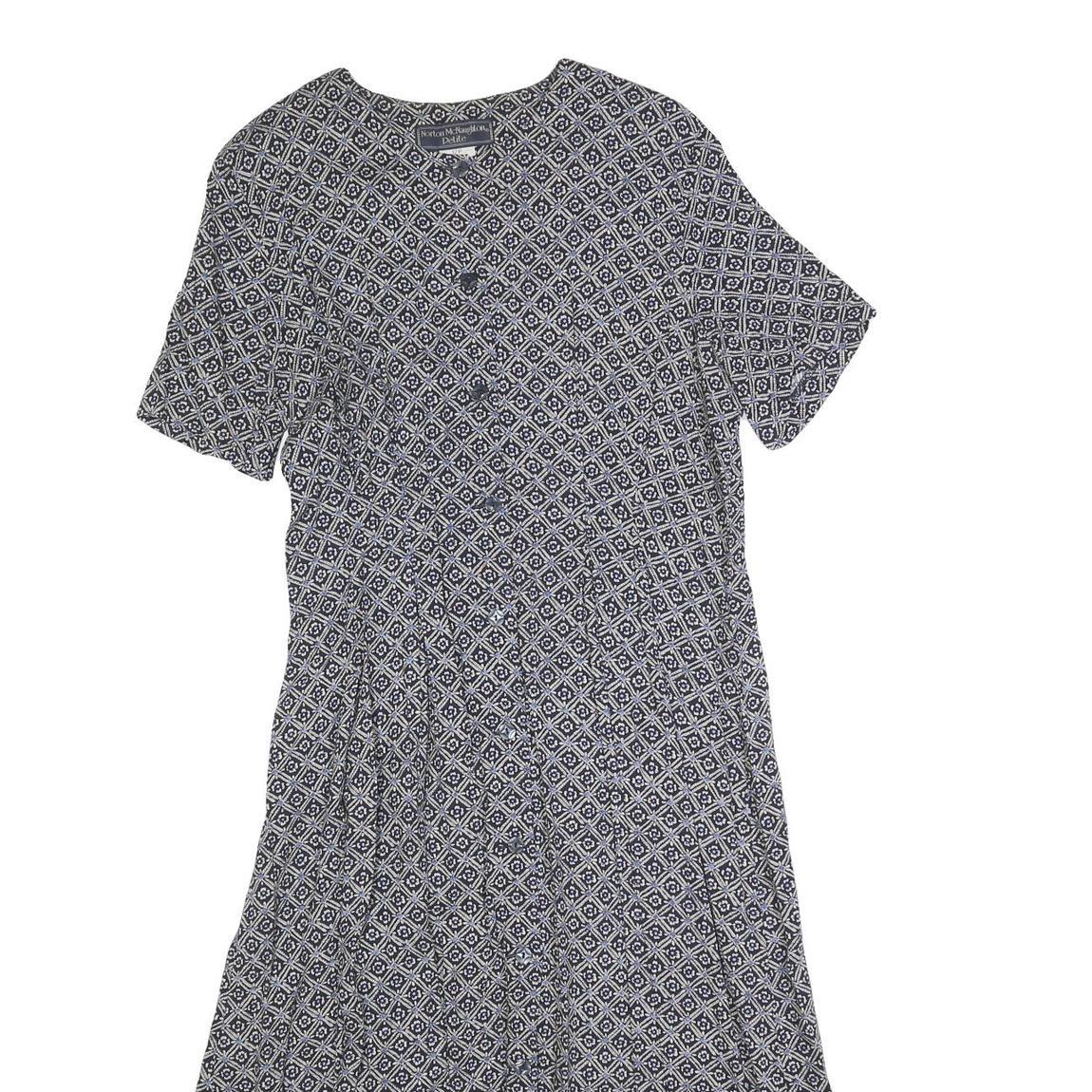 NORTON MCNAUGHTON Womens Blue & White Geometric Day Dress Polyester Short Sleeve