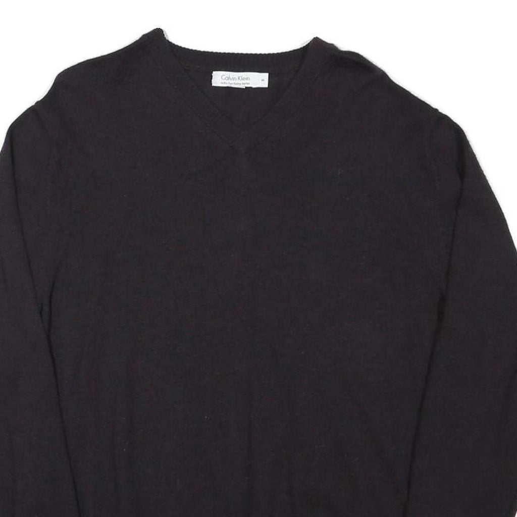 CALVIN KLEIN JEANS Mens Black Plain Wool Pullover V-Neck M Jumper