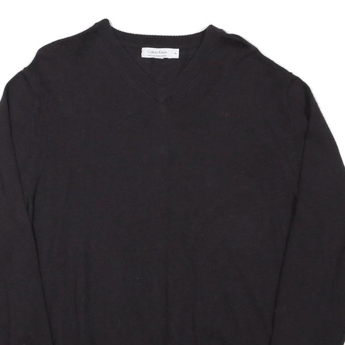 CALVIN KLEIN JEANS Mens Black Plain Wool Pullover V-Neck M Jumper