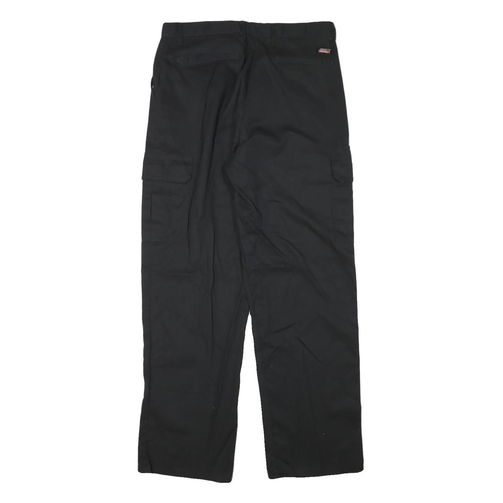 DICKIES Mens Cotton Blend Black Regular Cargo Trousers W33 L32 Workwear Utility