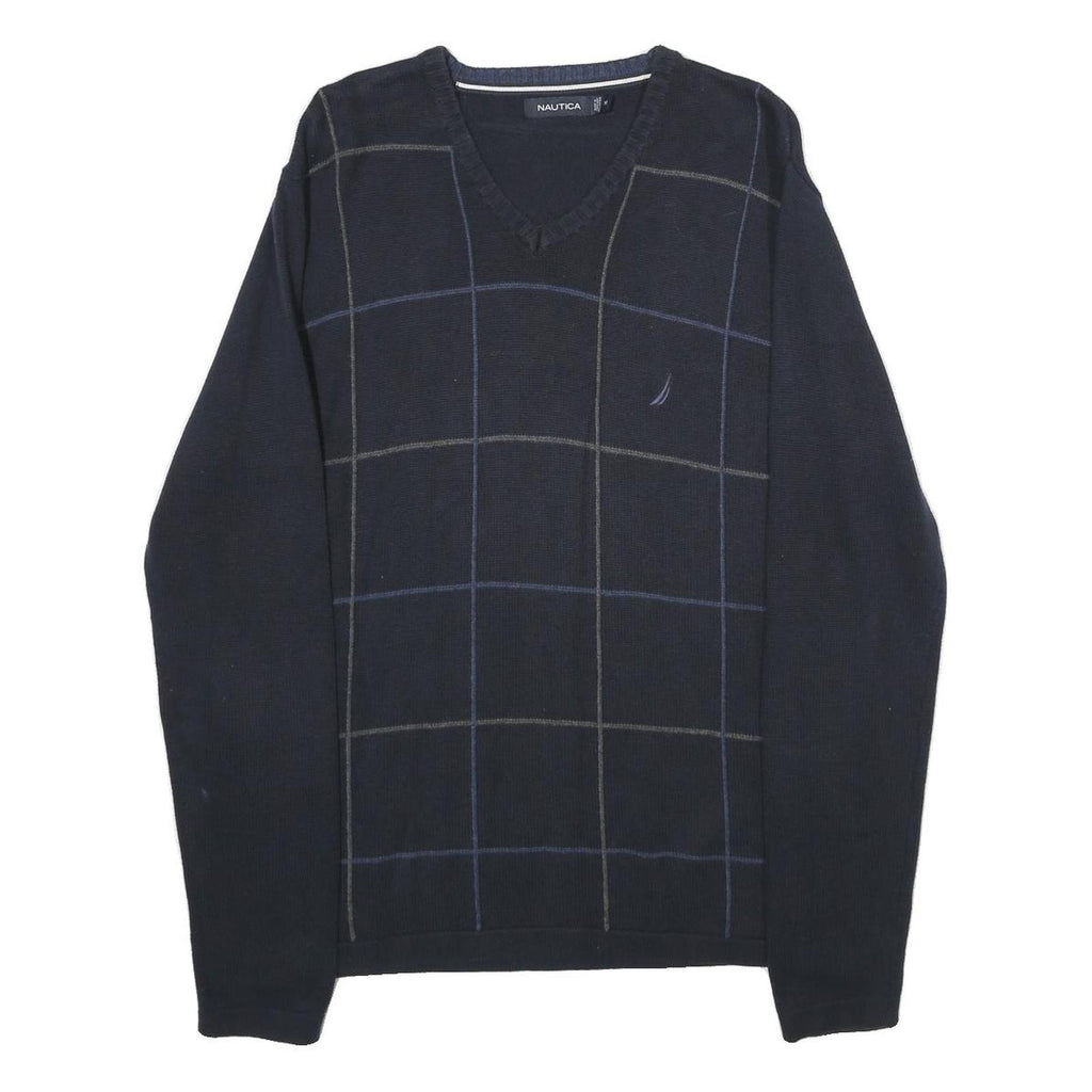 NAUTICA Mens Navy Blue Cotton Patterned V-Neck Basic Knit Jumper M Casual