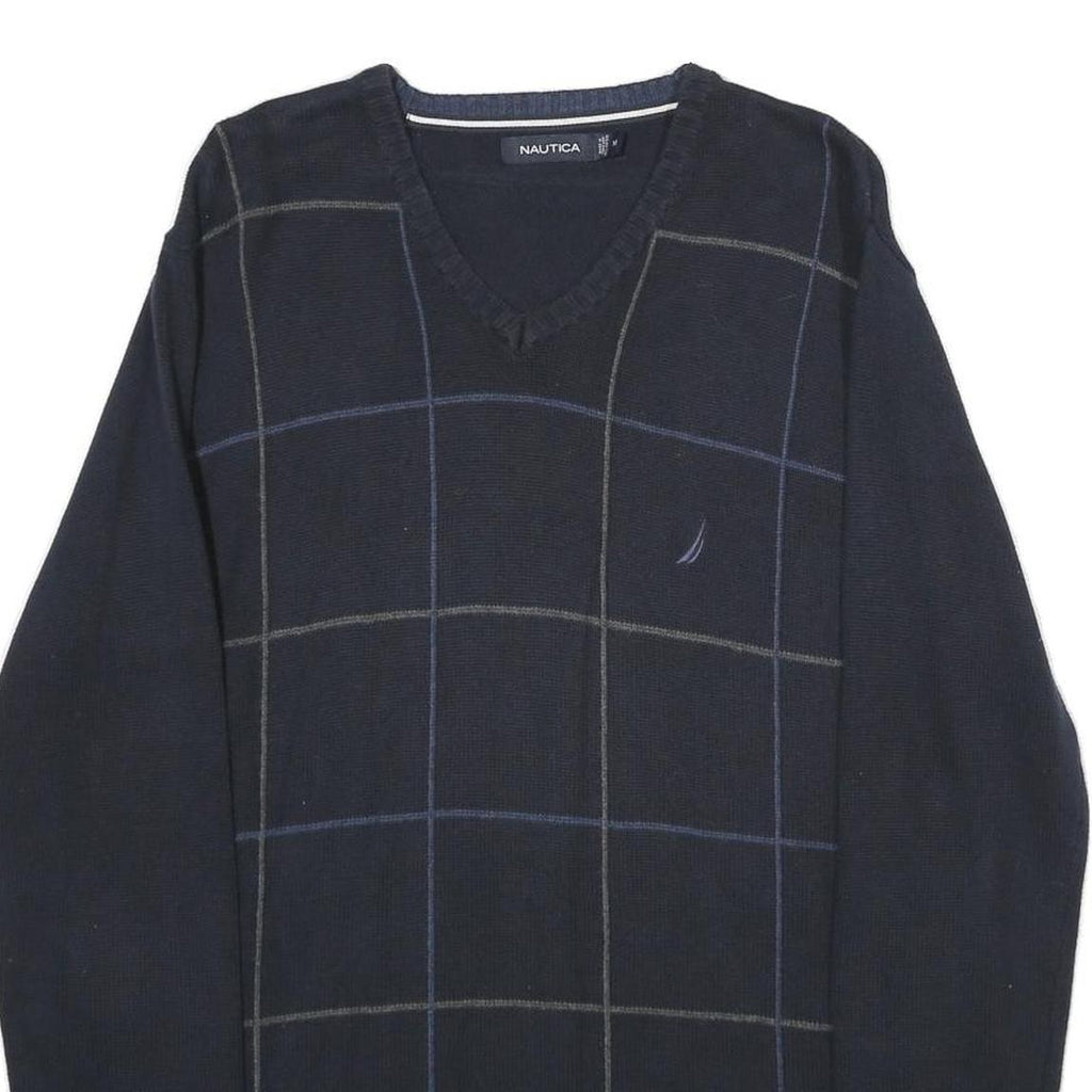 NAUTICA Mens Navy Blue Cotton Patterned V-Neck Basic Knit Jumper M Casual