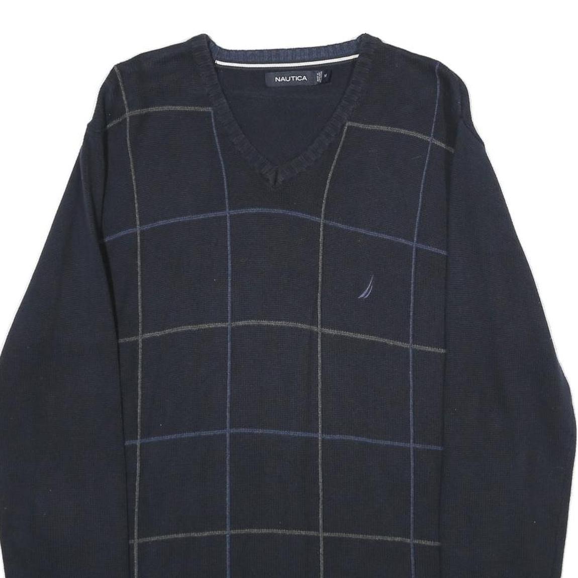 NAUTICA Mens Navy Blue Cotton Patterned V-Neck Basic Knit Jumper M Casual