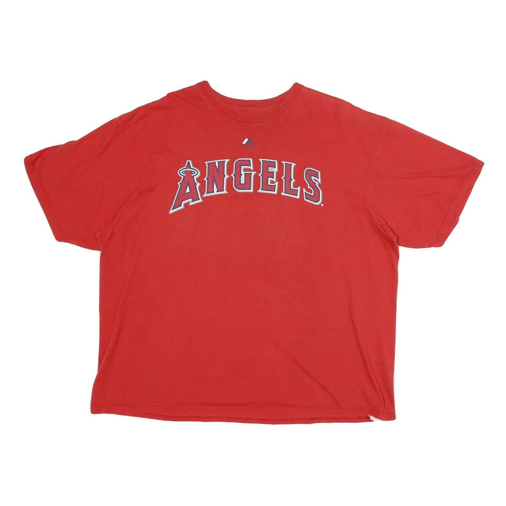 MAJESTIC Mens Red Angels Graphic T-Shirt 2XL Short Sleeve Crew Neck Baseball