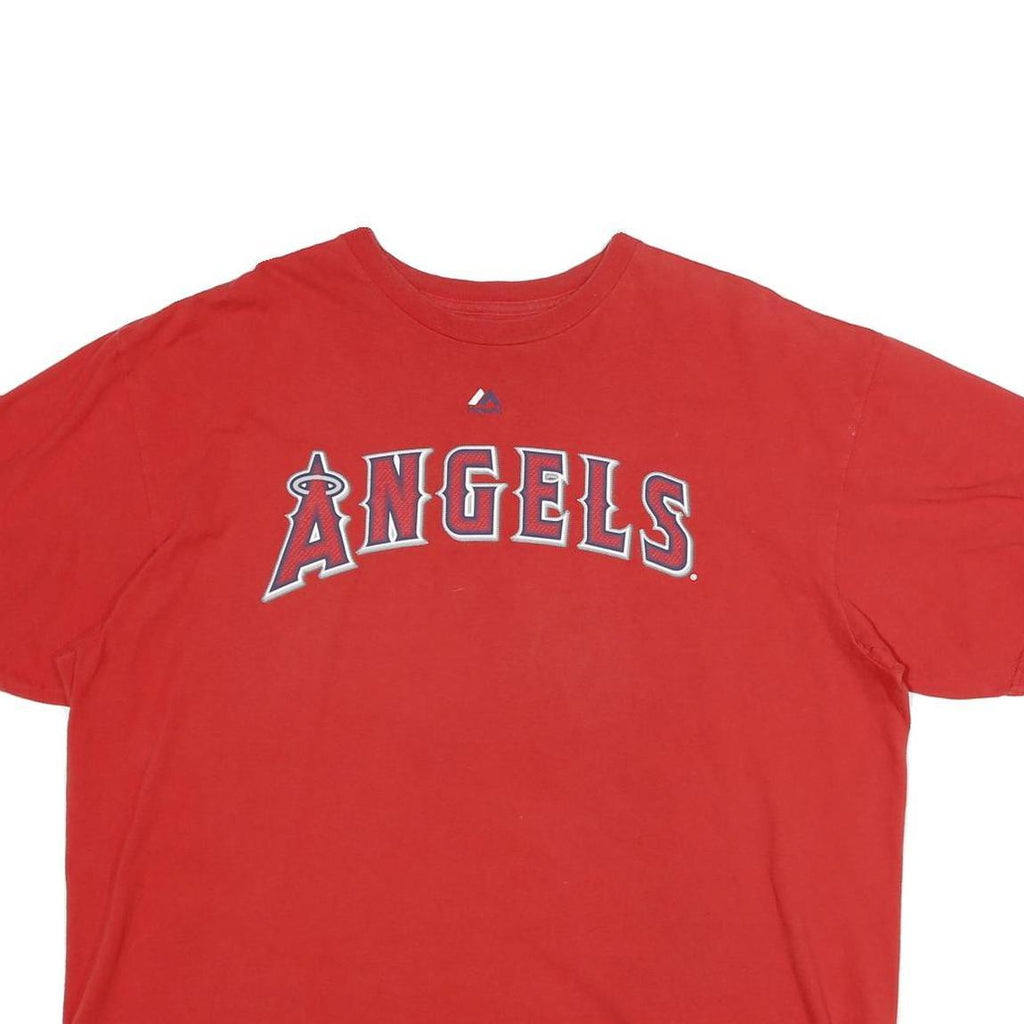 MAJESTIC Mens Red Angels Graphic T-Shirt 2XL Short Sleeve Crew Neck Baseball