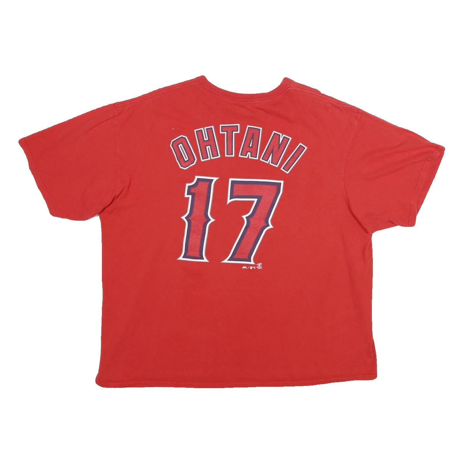 MAJESTIC Mens Red Angels Graphic T-Shirt 2XL Short Sleeve Crew Neck Baseball