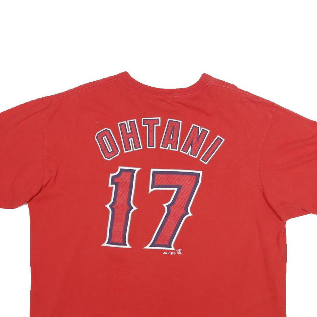 MAJESTIC Mens Red Angels Graphic T-Shirt 2XL Short Sleeve Crew Neck Baseball