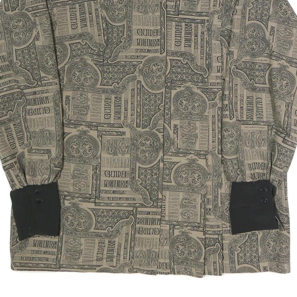 Womens Beige Printed Shirt Long Sleeve Collared L Stylish Patterned Top