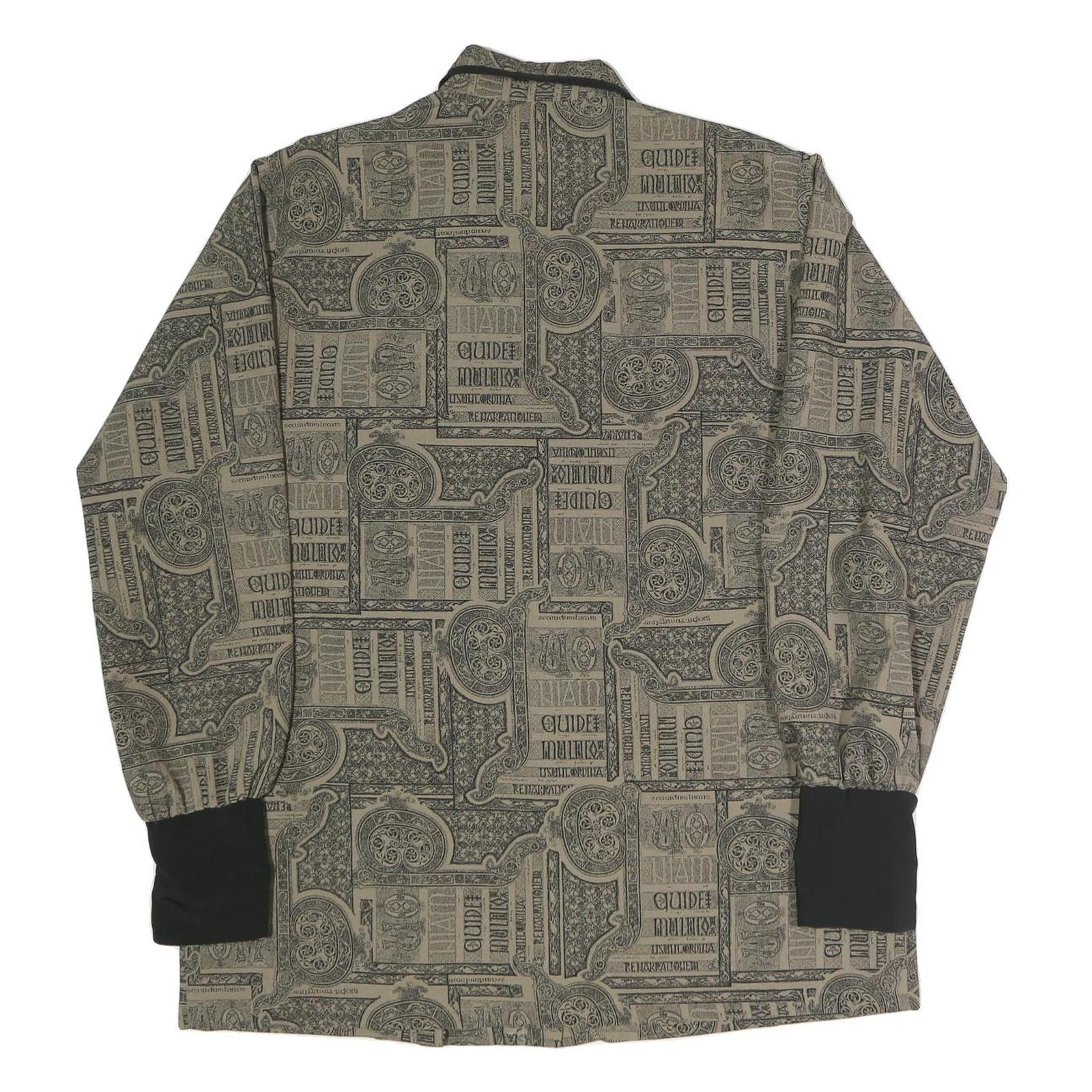 Womens Beige Printed Shirt Long Sleeve Collared L Stylish Patterned Top