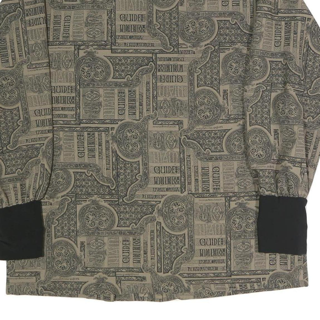 Womens Beige Printed Shirt Long Sleeve Collared L Stylish Patterned Top