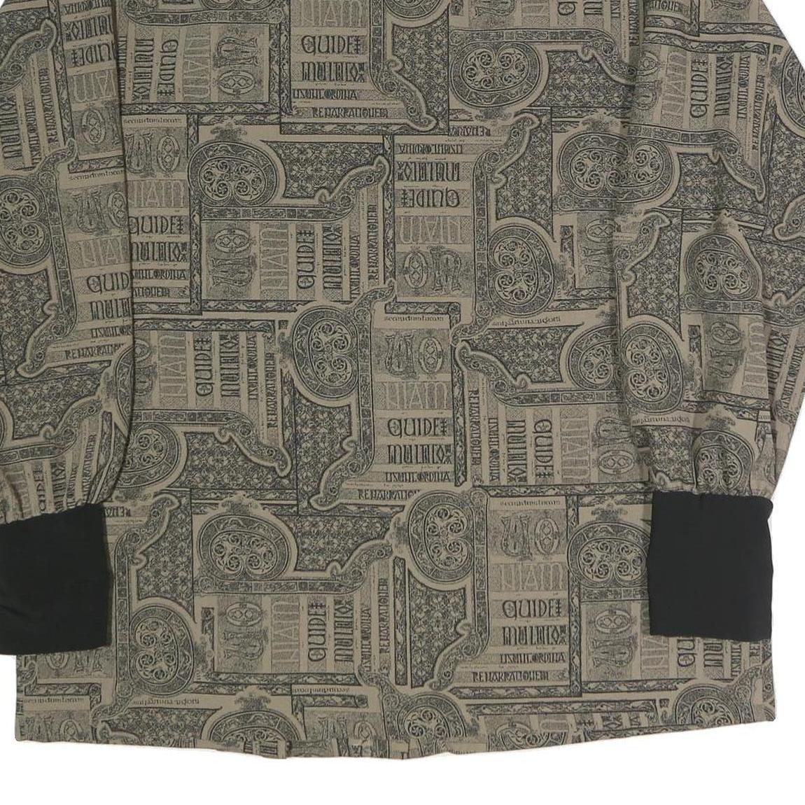 Womens Beige Printed Shirt Long Sleeve Collared L Stylish Patterned Top