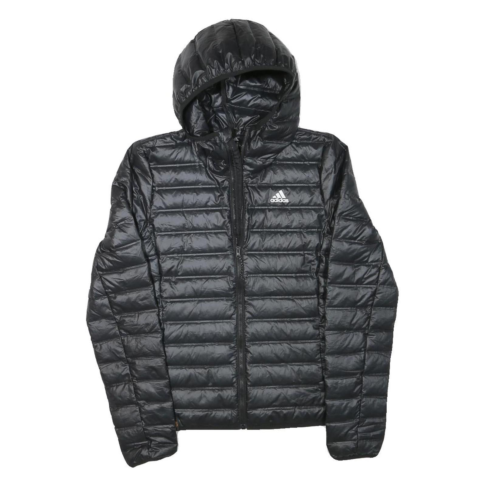 ADIDAS Womens Black Lightweight Hooded Zip Jacket XS Polyester Blend Puffer