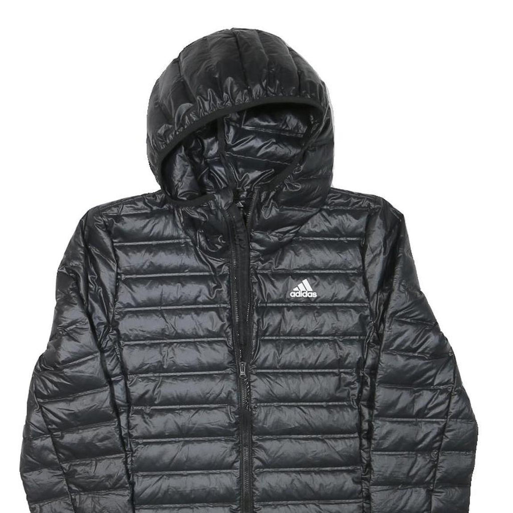 ADIDAS Womens Black Lightweight Hooded Zip Jacket XS Polyester Blend Puffer