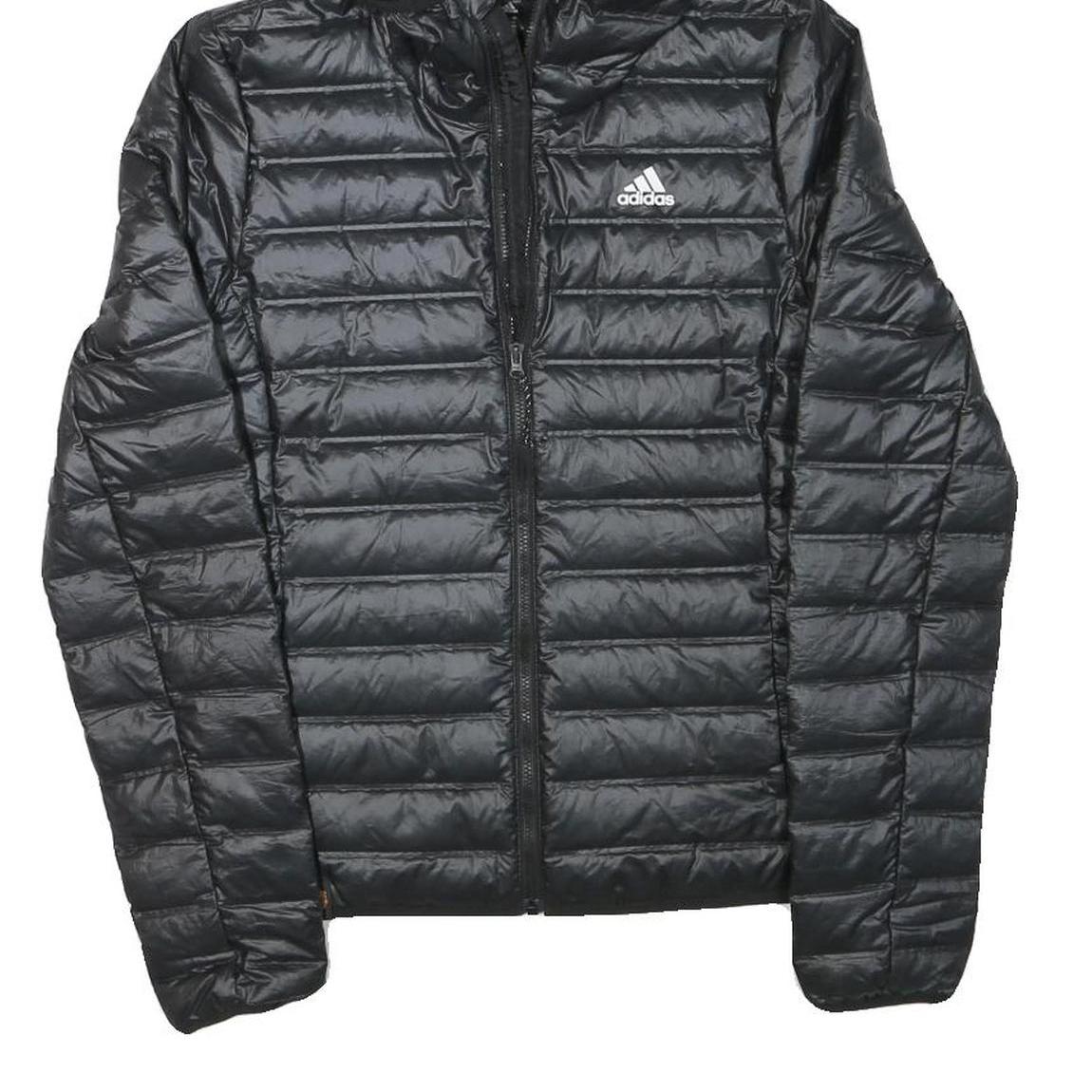 ADIDAS Womens Black Lightweight Hooded Zip Jacket XS Polyester Blend Puffer