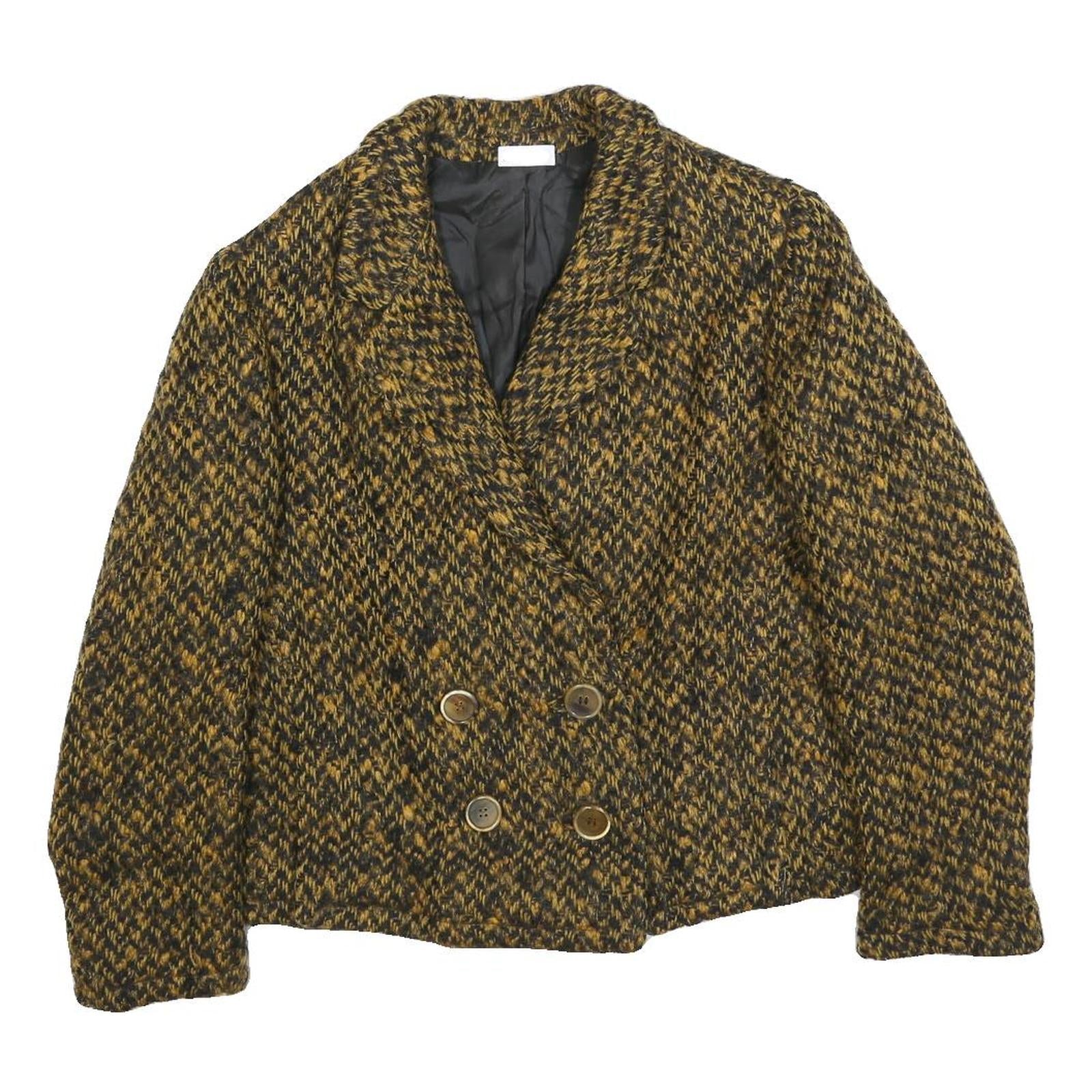 BASTA Womens Brown & Black Wool Button Jacket S Tweed Classic Winter Outerwear