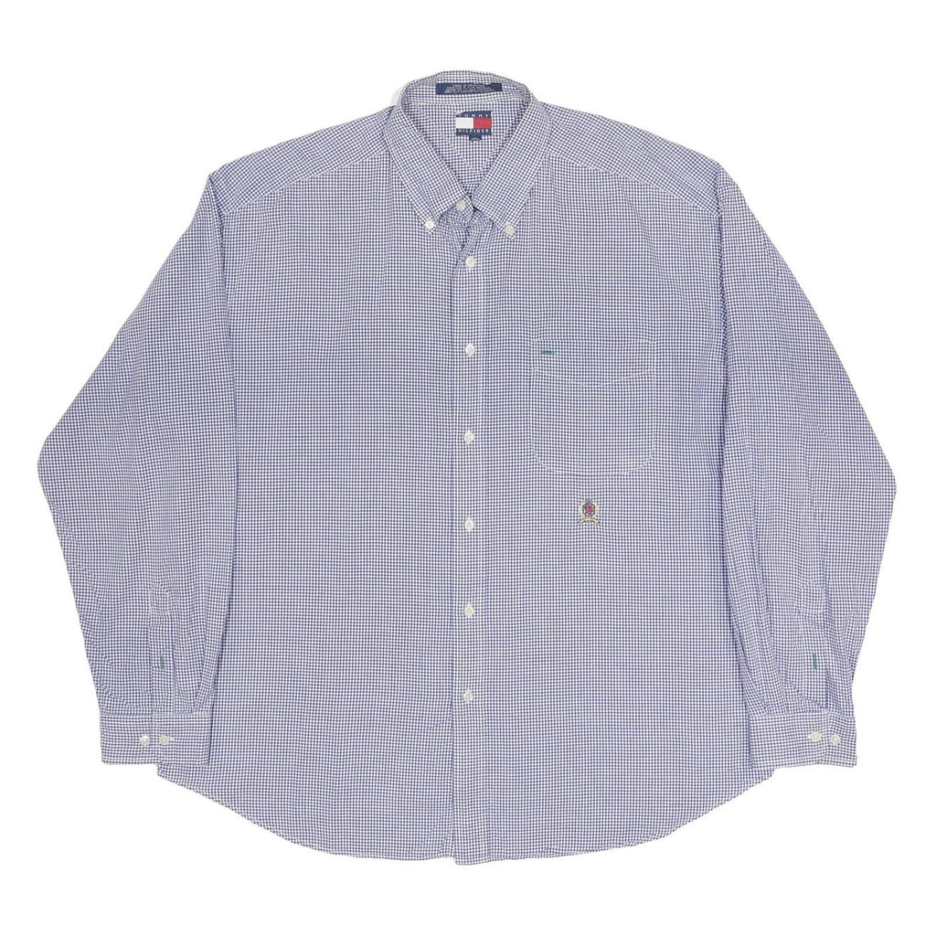 TOMMY HILFIGER Mens Blue & White Check Shirt XL Button-Down Collar Casual Cotton