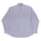 TOMMY HILFIGER Mens Blue & White Check Shirt XL Button-Down Collar Casual Cotton