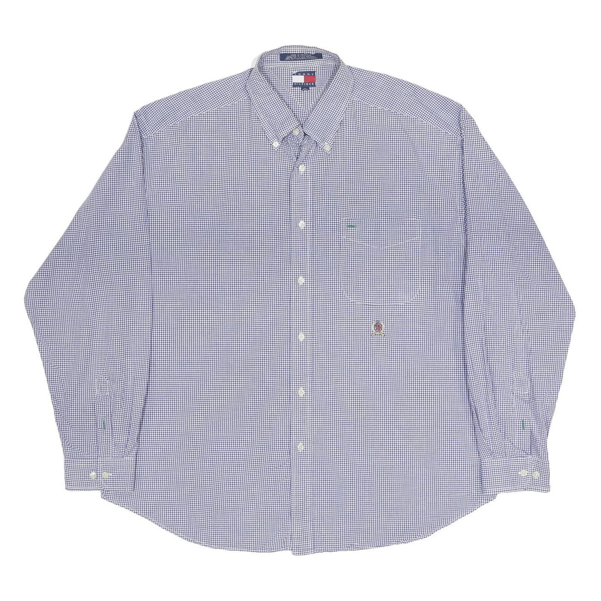 TOMMY HILFIGER Mens Blue & White Check Shirt XL Button-Down Collar Casual Cotton