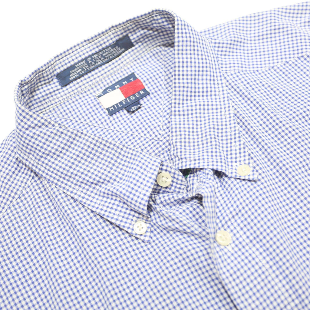 TOMMY HILFIGER Mens Blue & White Check Shirt XL Button-Down Collar Casual Cotton