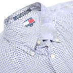 TOMMY HILFIGER Mens Blue & White Check Shirt XL Button-Down Collar Casual Cotton