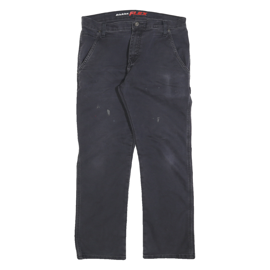 DICKIES Mens Jeans Black Regular Straight Cotton Blend W34 L30 Workwear Zip