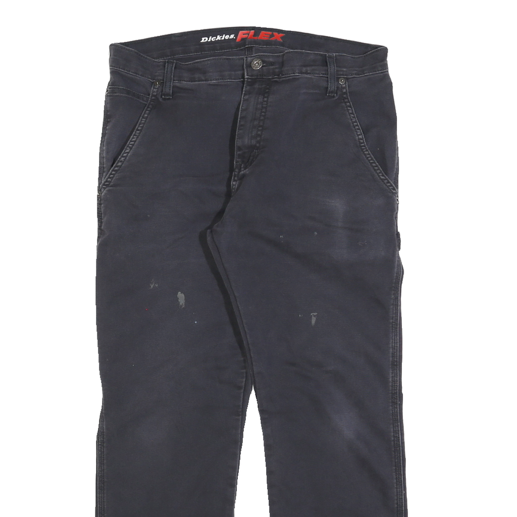 DICKIES Mens Jeans Black Regular Straight Cotton Blend W34 L30 Workwear Zip