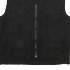 Mens Black Cotton Utility Vest Jacket L Plain Zip Pocket Workwear
