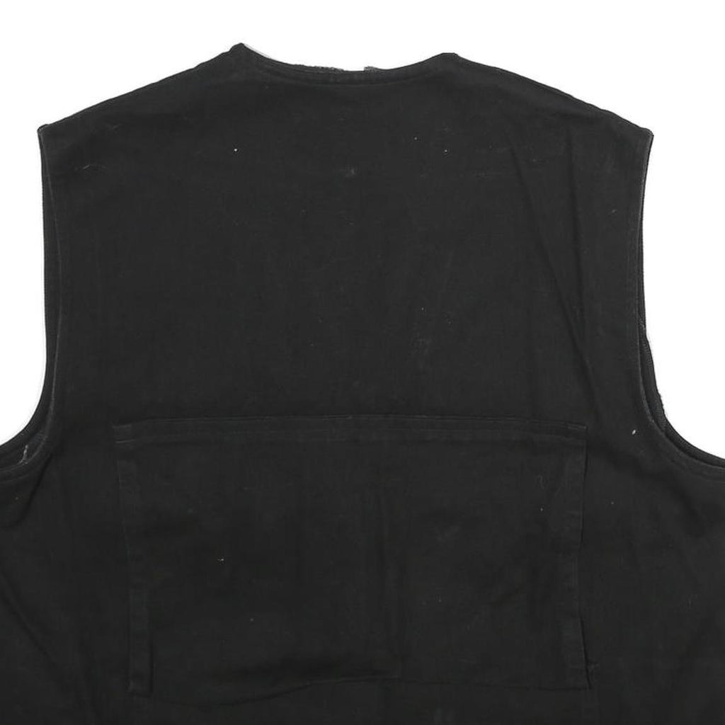 Mens Black Cotton Utility Vest Jacket L Plain Zip Pocket Workwear