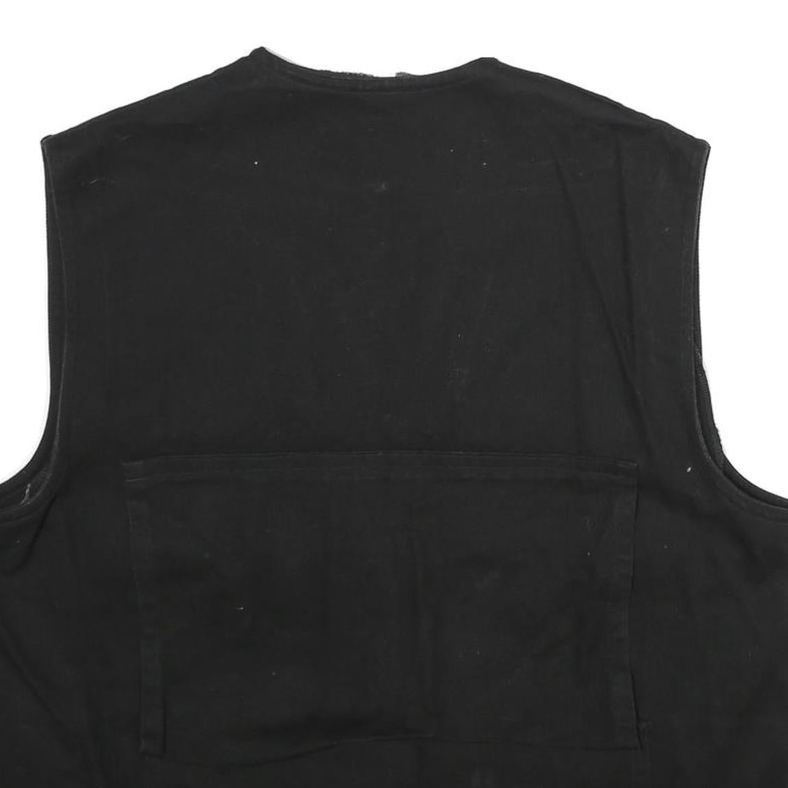 Mens Black Cotton Utility Vest Jacket L Plain Zip Pocket Workwear