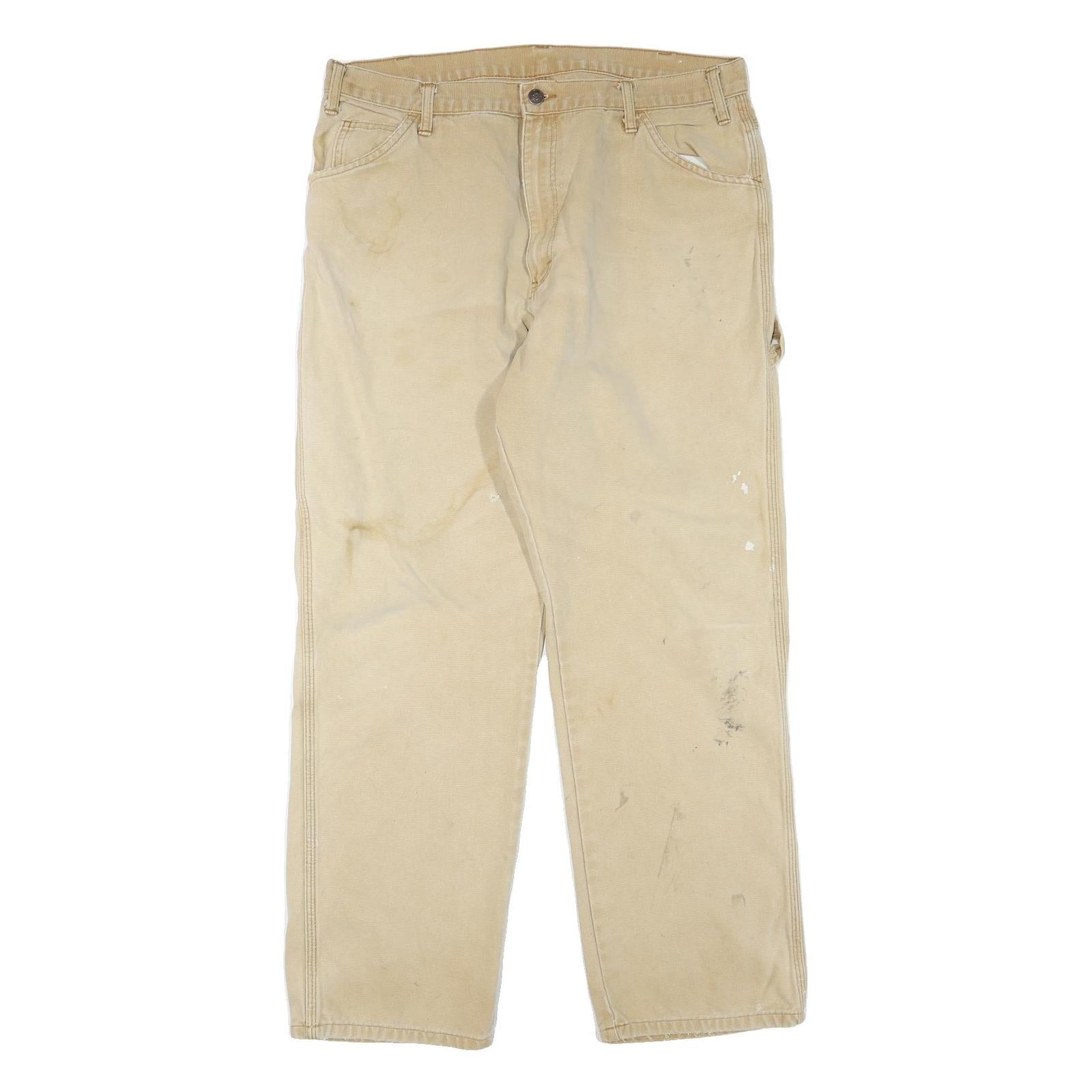 DICKIES Mens Regular Fit Beige Cotton Blend Jeans W34 L30 Zip Practical Workwear