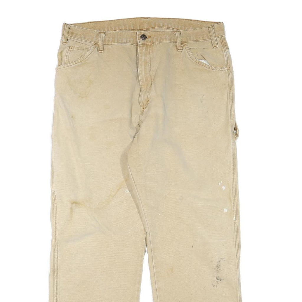 DICKIES Mens Regular Fit Beige Cotton Blend Jeans W34 L30 Zip Practical Workwear
