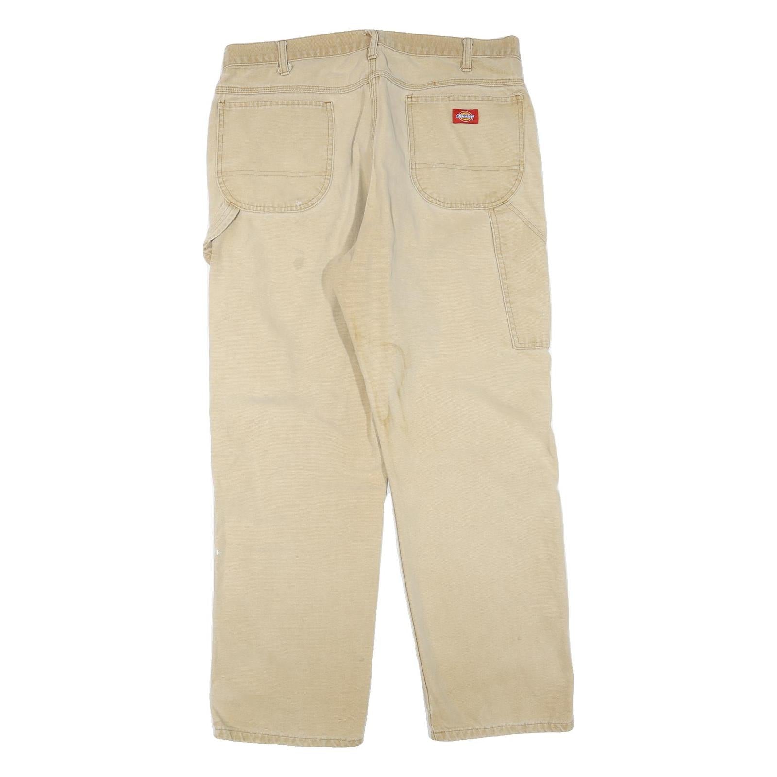 DICKIES Mens Regular Fit Beige Cotton Blend Jeans W34 L30 Zip Practical Workwear