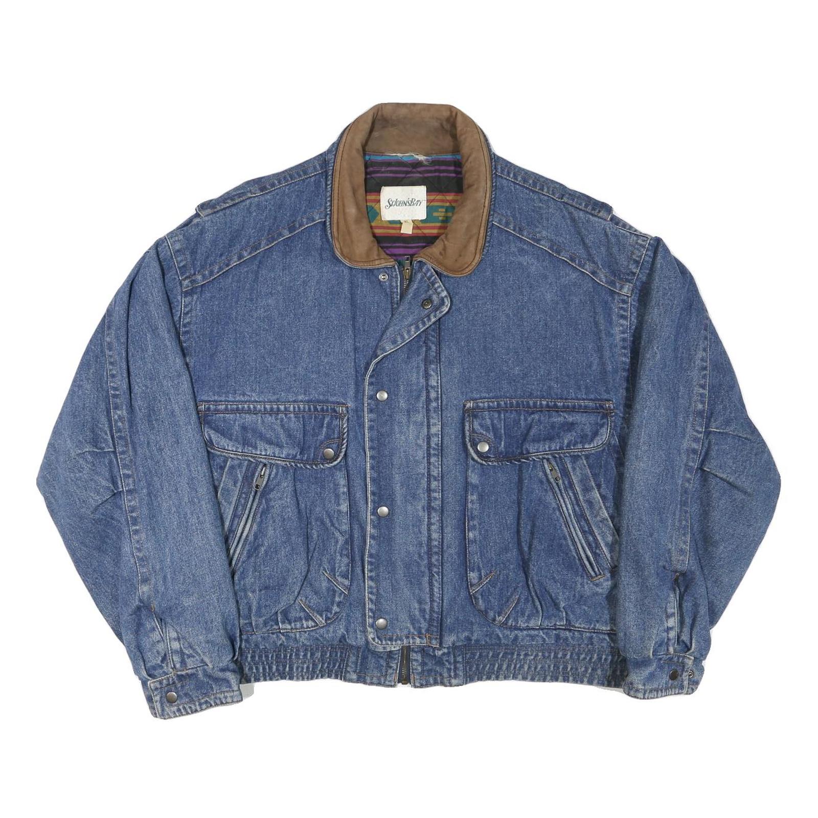 ST JOHNS BAY Mens Blue Denim Jacket XL Cotton Blend Casual Outerwear Zip