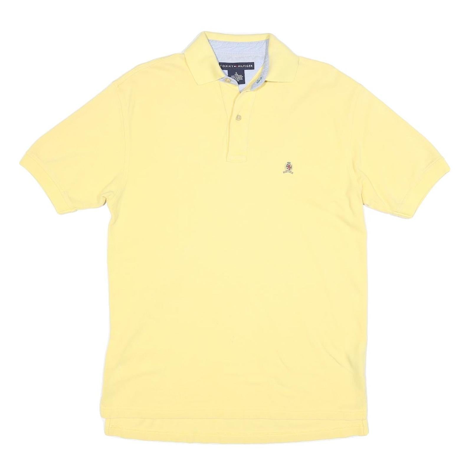 TOMMY HILFIGER Mens Yellow Short Sleeve Plain Polo Shirt S Cotton Blend Classic