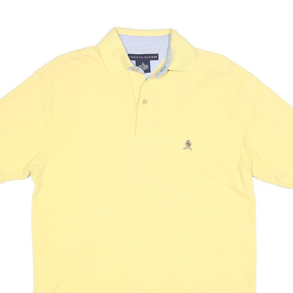 TOMMY HILFIGER Mens Yellow Short Sleeve Plain Polo Shirt S Cotton Blend Classic