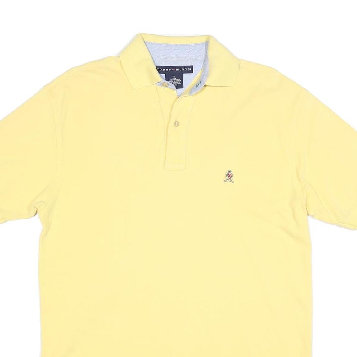 TOMMY HILFIGER Mens Yellow Short Sleeve Plain Polo Shirt S Cotton Blend Classic