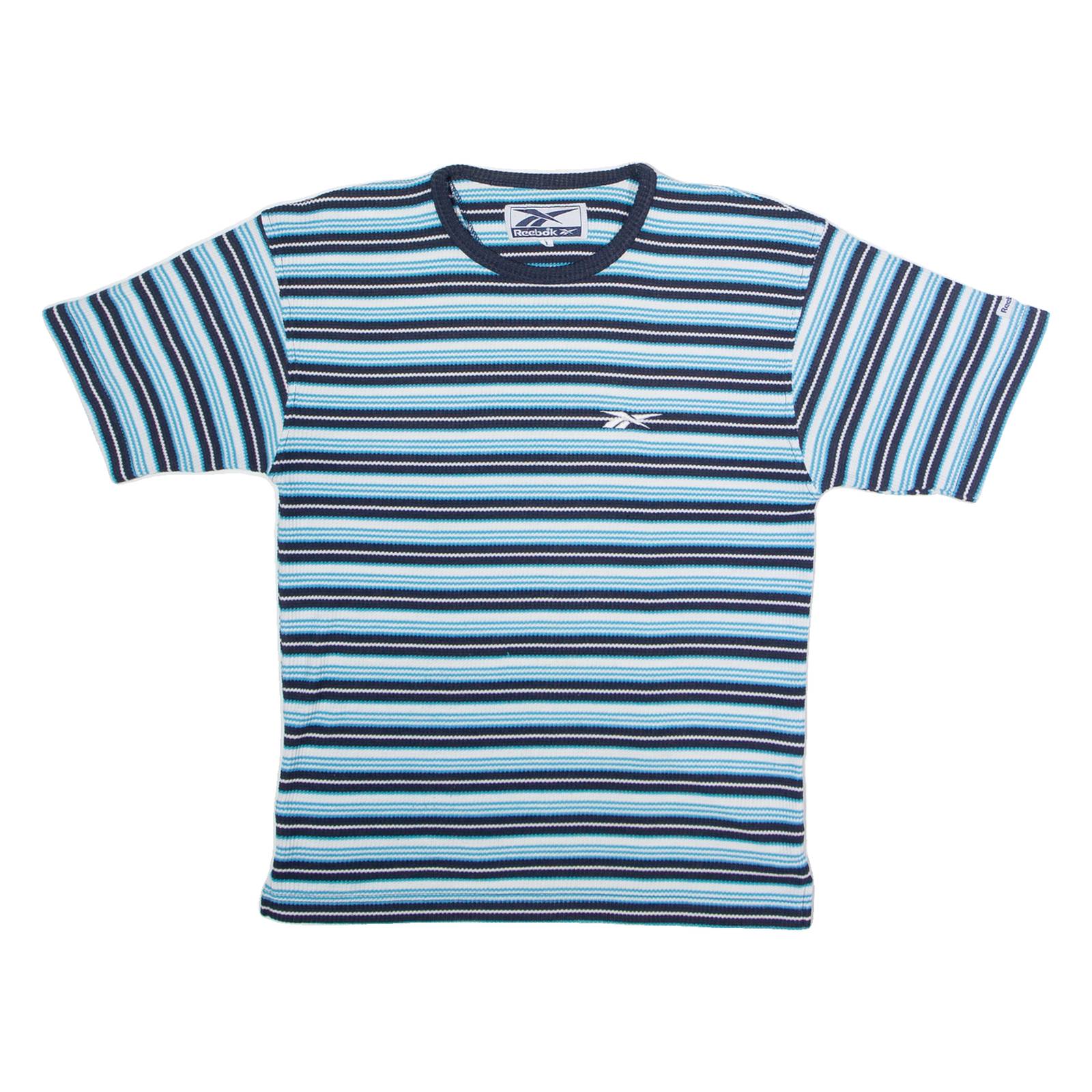 REEBOK Striped Knit Womens T-Shirt Blue Crew Neck UK 8