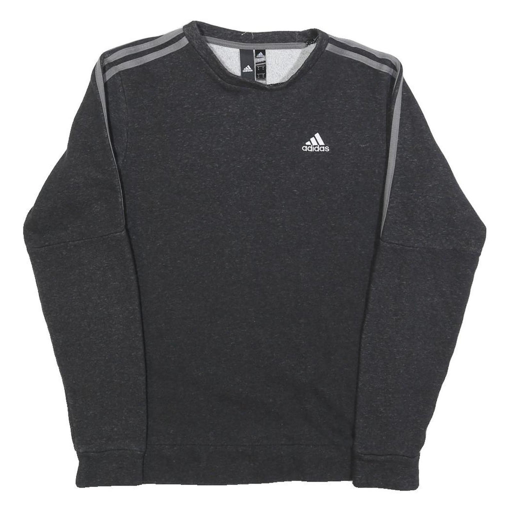 ADIDAS Mens Black Crew Neck S Cotton Blend Sweatshirt Three Stripe Design