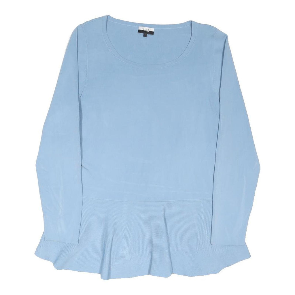 JAEGER Womens Blue Peplum Top Long Sleeve Round Neck L Polyester Blend