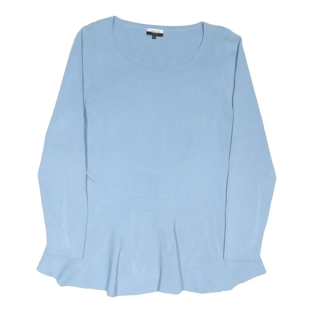 JAEGER Womens Blue Peplum Top Long Sleeve Round Neck L Polyester Blend