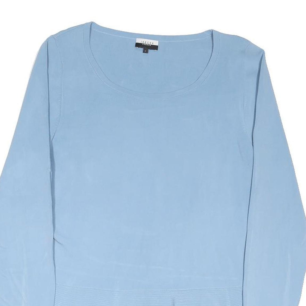 JAEGER Womens Blue Peplum Top Long Sleeve Round Neck L Polyester Blend